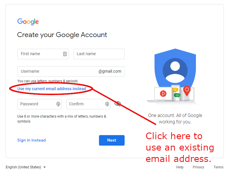 Create Google Account Form