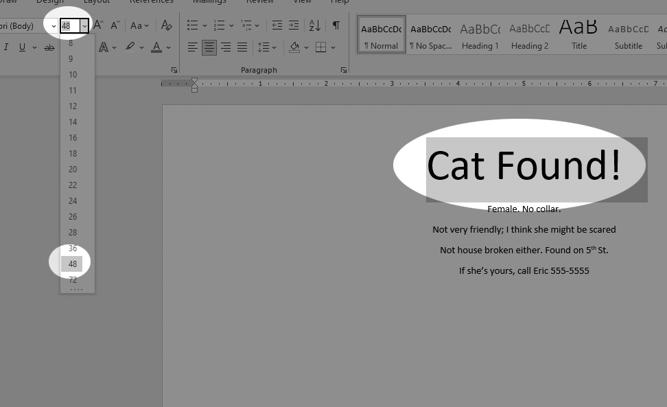 The Font size tool